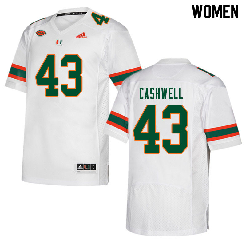 Women #43 Isaiah Cashwell Miami Hurricanes College Football Jerseys Sale-White